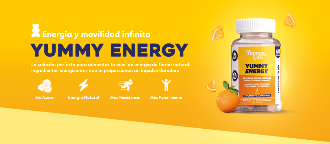 Banner de frasco de gomitas yummy energy