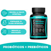 Yummycaps Probióticos + Prebióticos, para la hinchazón y el tránsito lento